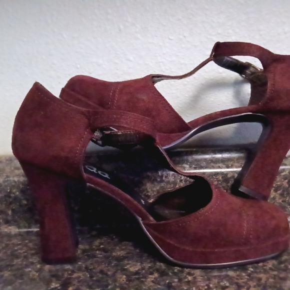 VTG Y2K Mudd Kyrene Brown Velveteen Chunky Mary Jane T Strap Heels Women's 6.5 - Picture 4 of 9